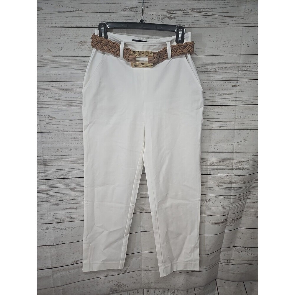 Boston Proper Pull On Stretch Pants Women's Size 6 White Ankle High Waist Belt